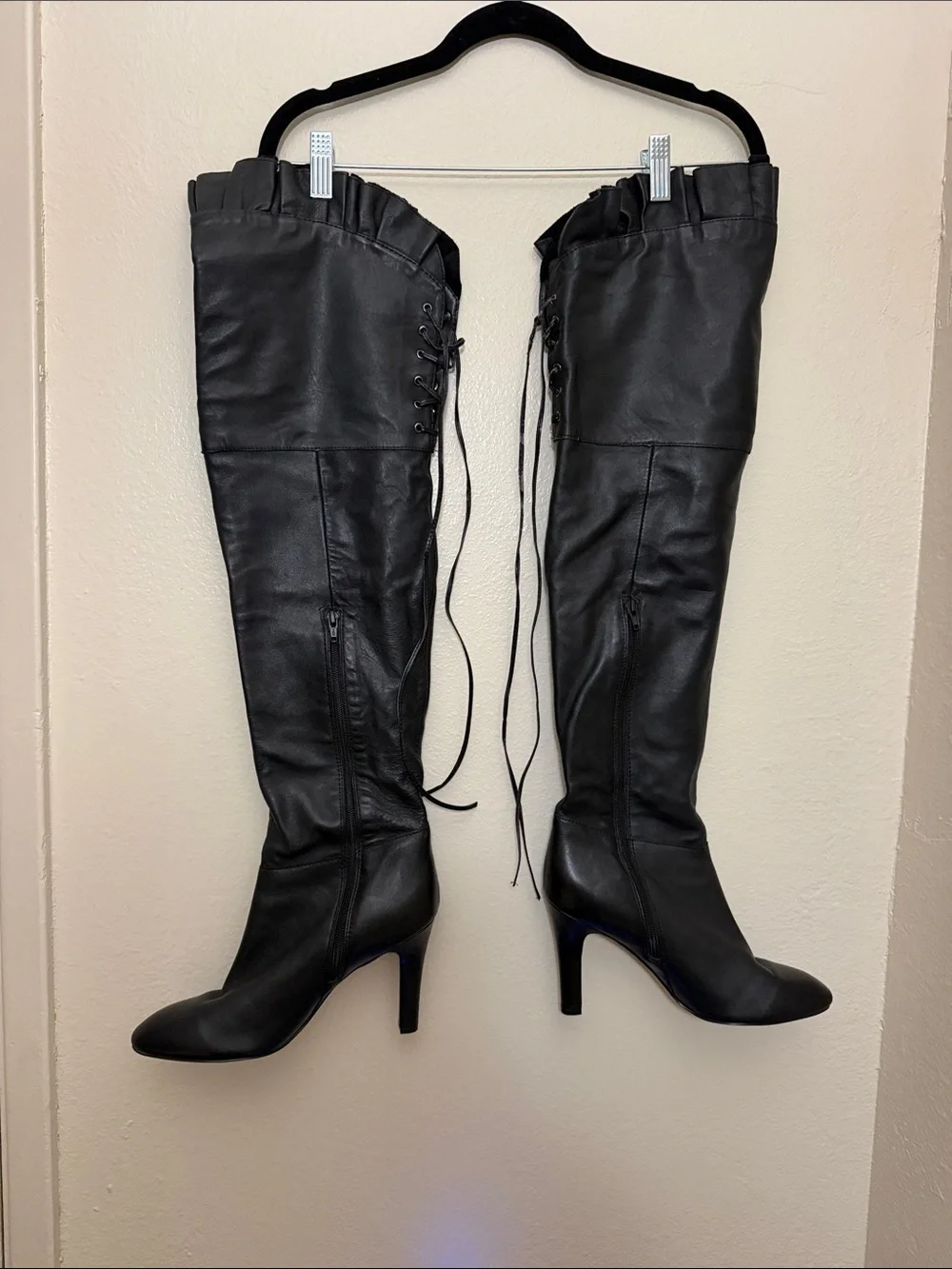 Sexy Kelsi Dagger Black Over-the-Knee Lace-Up Stiletto Boots Feminine Size 11